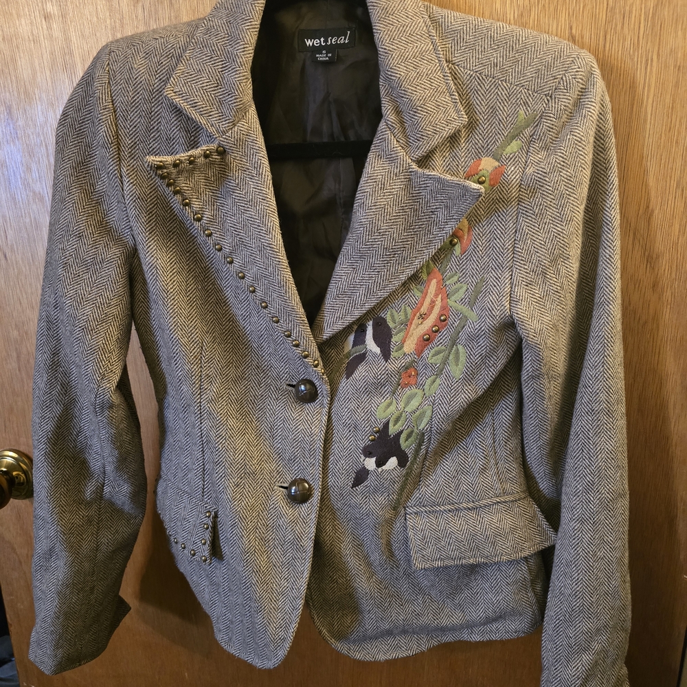Y2K Brown Tweed Embroidered Jacket